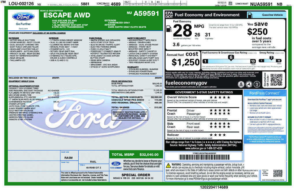 Used 2022 Ford Escape SE w/ Convenience Package AWD/4WD image 35