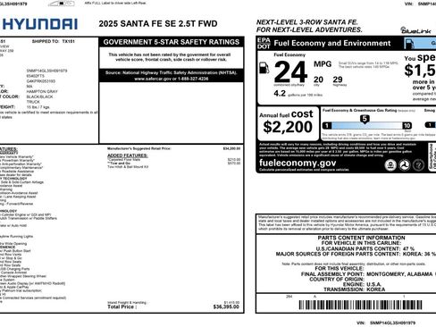 Used 2025 Hyundai Santa Fe SE w/ Tow & Go Package FWD image 49