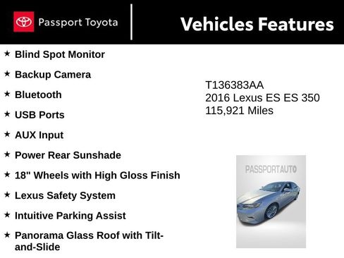 Used 2016 Lexus ES 350 w/ Luxury Package w/Wood Trim FWD image 8