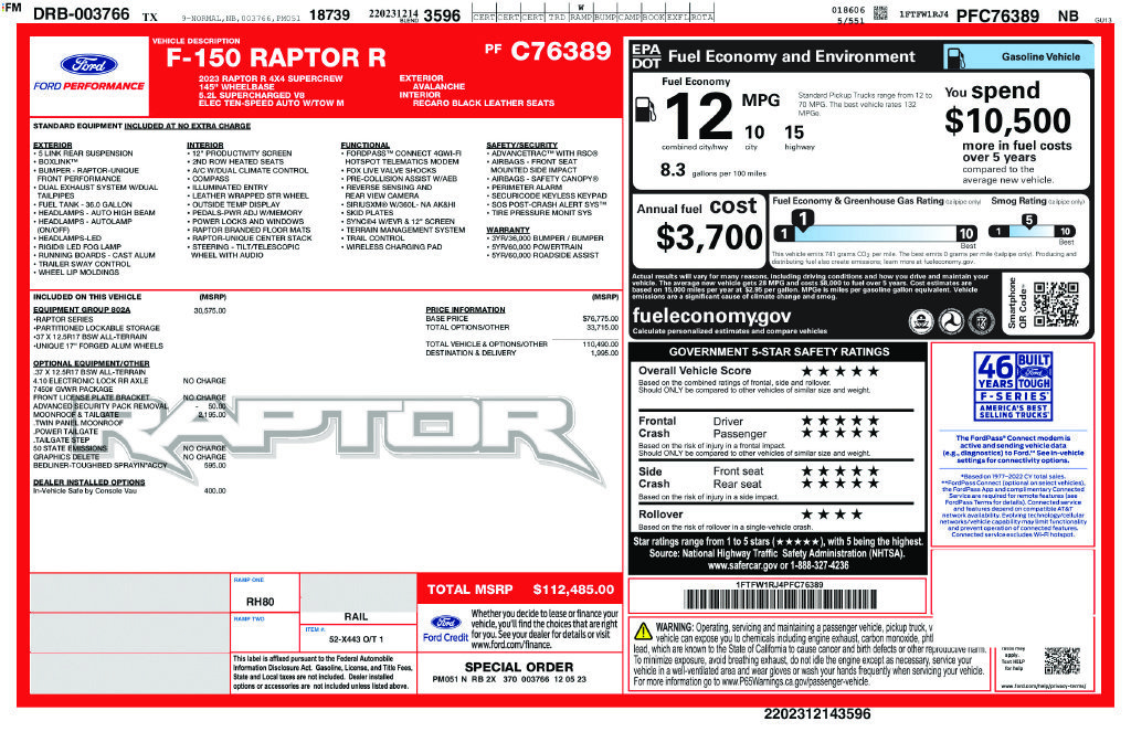 Used 2023 Ford F150 Raptor w/ Equipment Group 802A Raptor R AWD/4WD image 24
