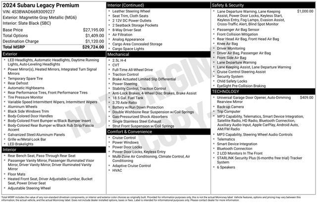 Certified 2024 Subaru Legacy Premium AWD/4WD image 35