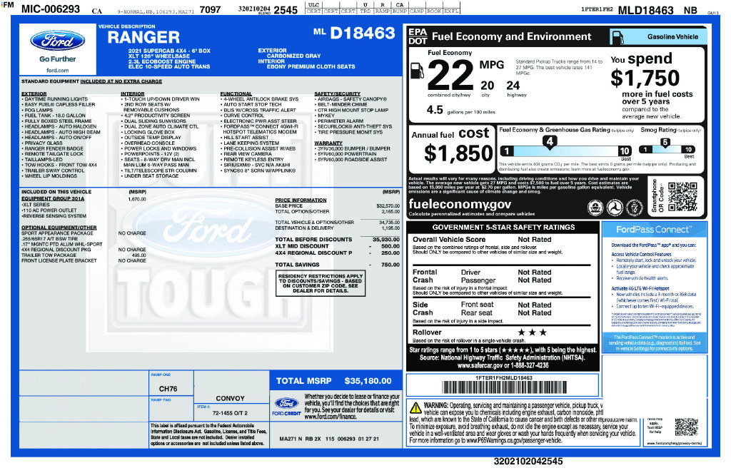 Used 2021 Ford Ranger XLT w/ Equipment Group 301A Mid AWD/4WD image 2