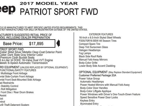 Used 2017 Jeep Patriot Sport w/ Power Value Group image 16