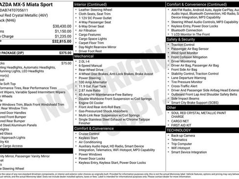 New 2026 MAZDA MX-5 Miata Sport w/ Interior Package RWD image 37
