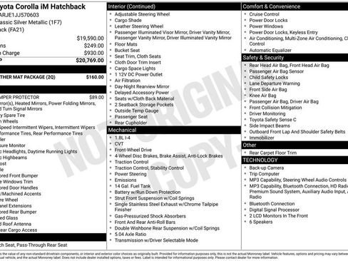Used 2018 Toyota Corolla iM w/ All-Weather Mat Package FWD image 13