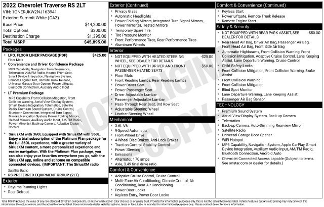 Used 2022 Chevrolet Traverse RS w/ LPO, Floor Liner Package FWD image 34