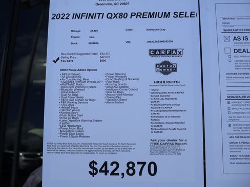 Used 2022 INFINITI QX80 Premium Select w/ Cargo Package AWD/4WD image 46