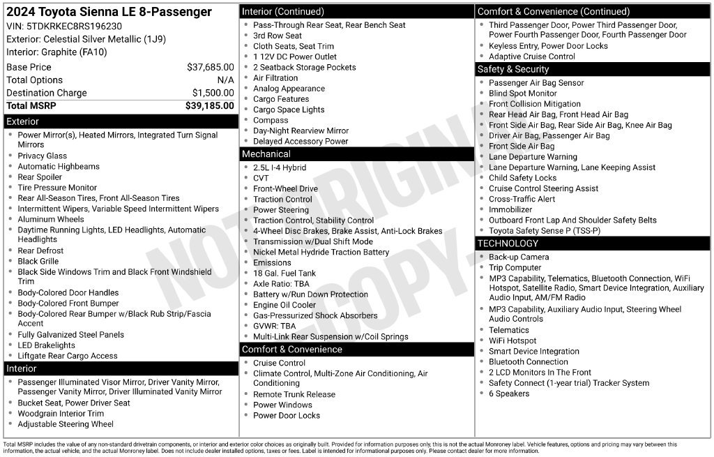 Used 2024 Toyota Sienna LE FWD image 2