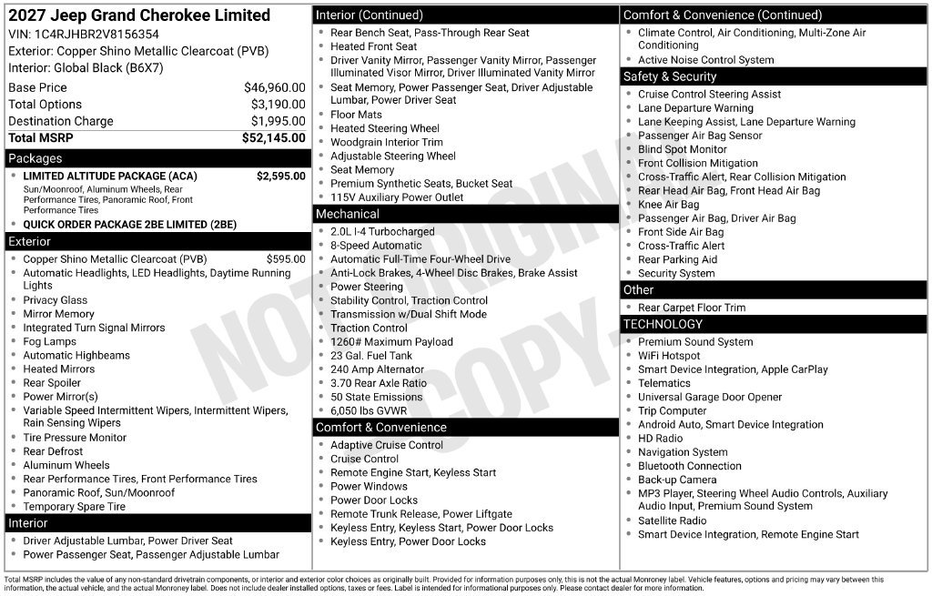 New 2027 Jeep Grand Cherokee Limited w/ Limited Altitude Package AWD/4WD image 3