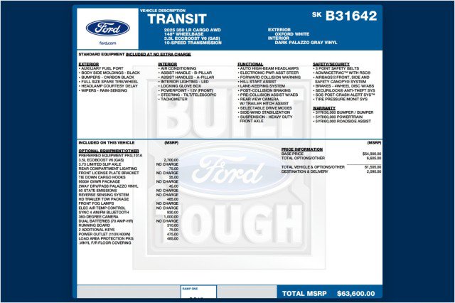 Used 2025 Ford Transit 350 Low Roof AWD w/ Load Area Protection Package image 2