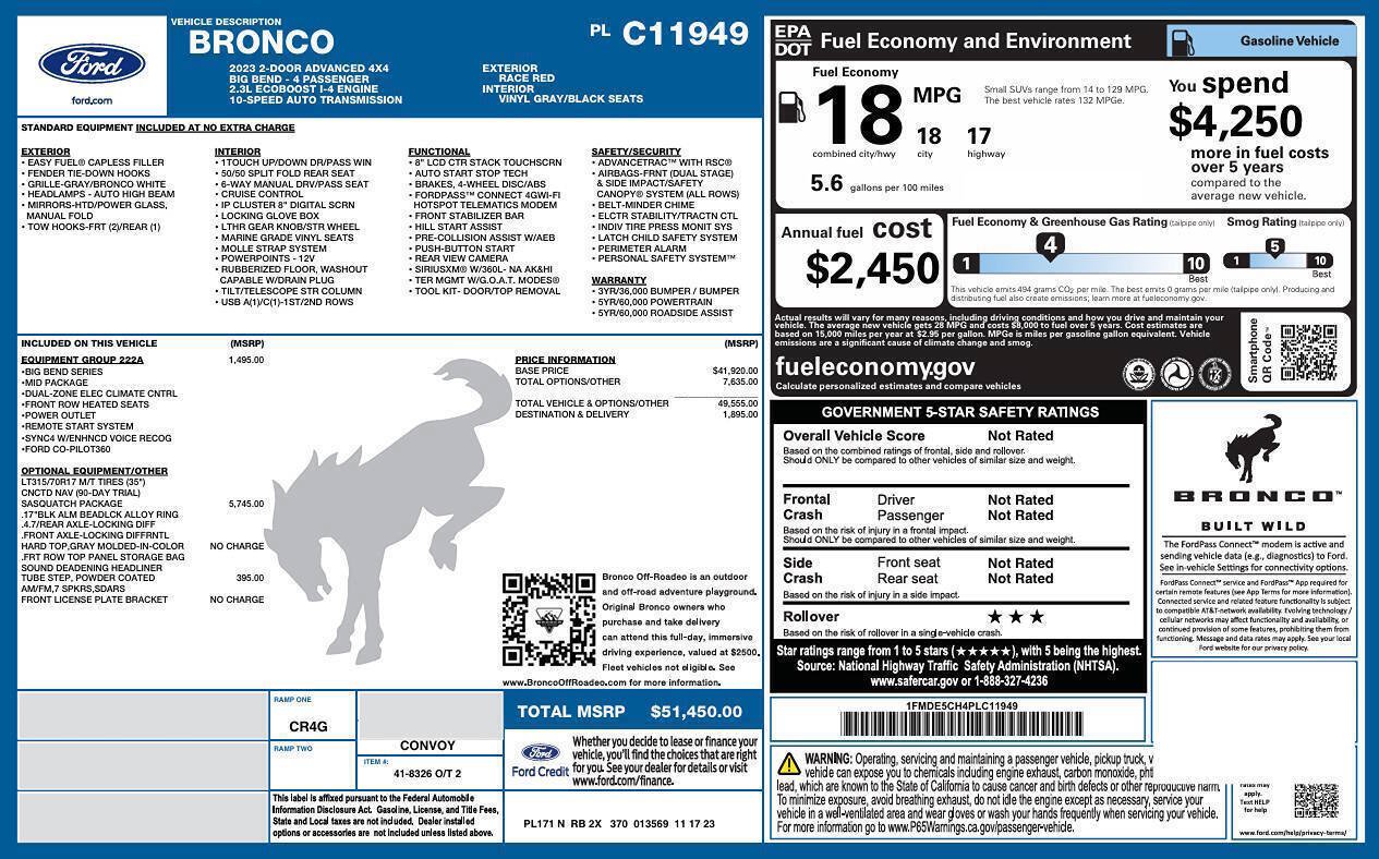 Used 2023 Ford Bronco Big Bend w/ Sasquatch Package AWD/4WD image 25