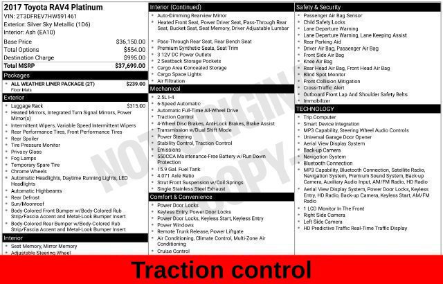 Used 2017 Toyota RAV4 Platinum w/ All Weather Liner Package AWD/4WD image 30
