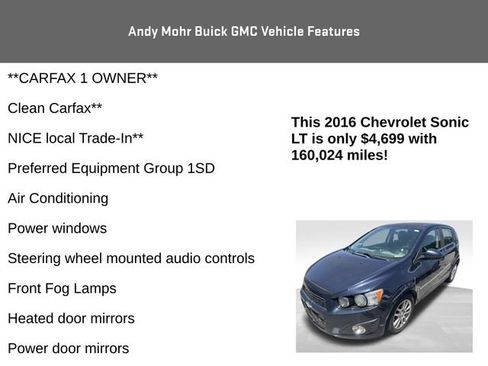 Used 2016 Chevrolet Sonic LT w/ Wheels and Fog Lamp Package FWD image 4