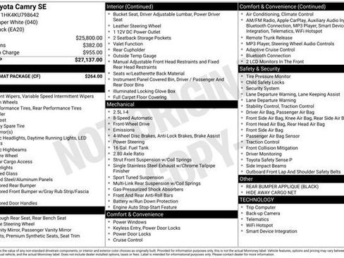 Used 2019 Toyota Camry SE w/ Carpet Mat Package image 5