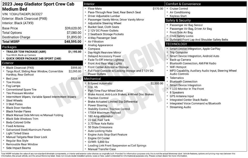 Used 2023 Jeep Gladiator Sport w/ Trailer Tow Package AWD/4WD image 43