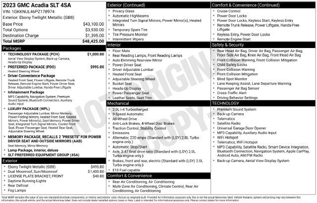 Used 2023 GMC Acadia SLT w/ Technology Package AWD/4WD image 20