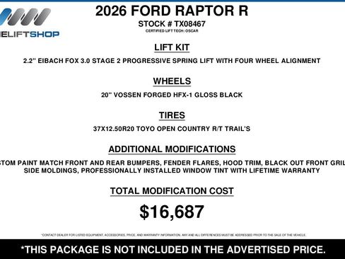 Used 2026 Ford F150 Raptor w/ Equipment Group 803A Raptor R image 2