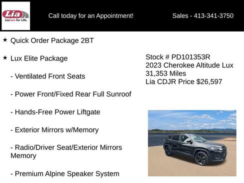 Certified 2023 Jeep Cherokee Altitude Lux w/ Lux Elite Package AWD/4WD image 6