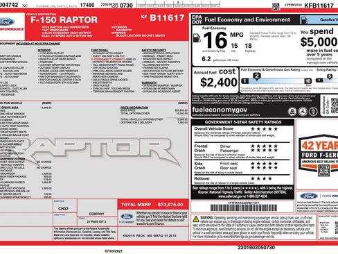 Used 2019 Ford F150 Raptor w/ Equipment Group 802A Luxury AWD/4WD image 2