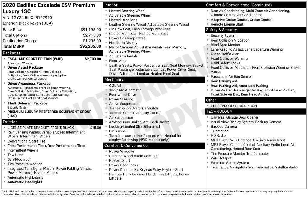 Used 2020 Cadillac Escalade ESV Premium Luxury w/ Escalade Sport Edition AWD/4WD image 5