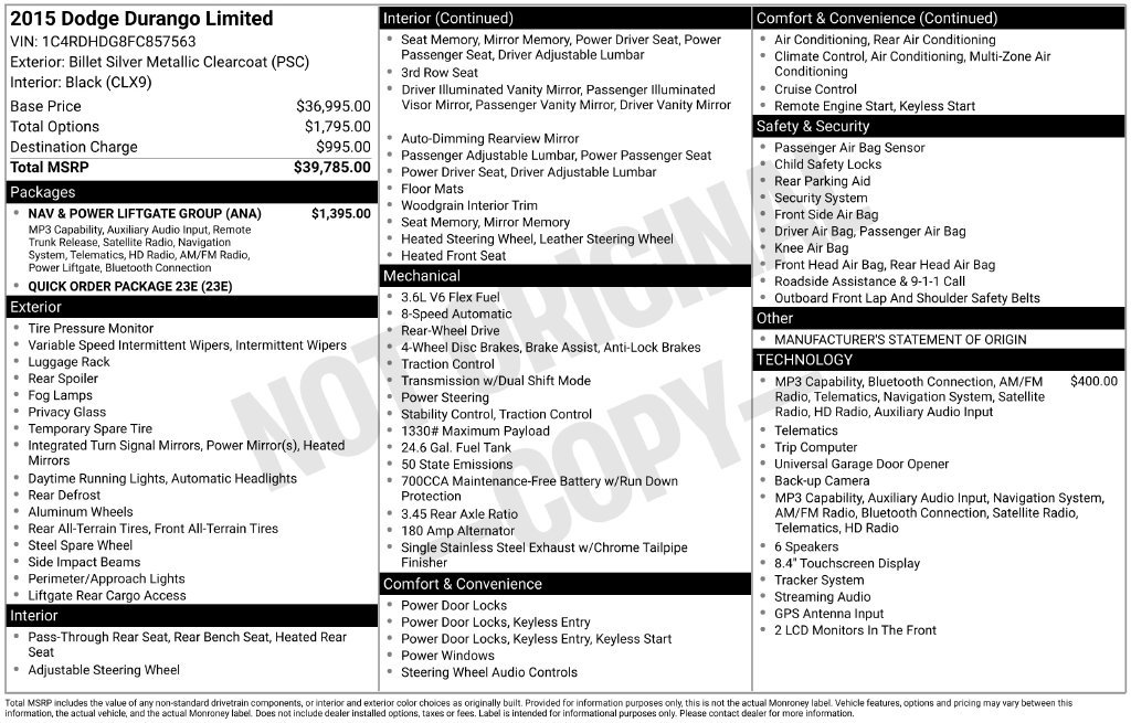 Used 2015 Dodge Durango Limited w/ Nav & Power Liftgate Group RWD image 16