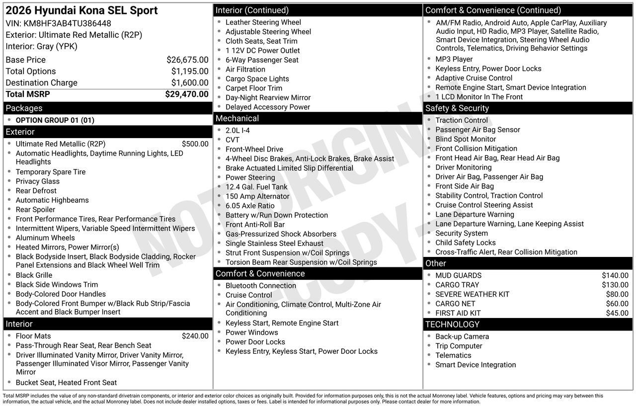New 2026 Hyundai Kona SEL Sport FWD image 7