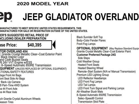 Used 2020 Jeep Gladiator Overland w/ LED Lighting Group AWD/4WD image 14
