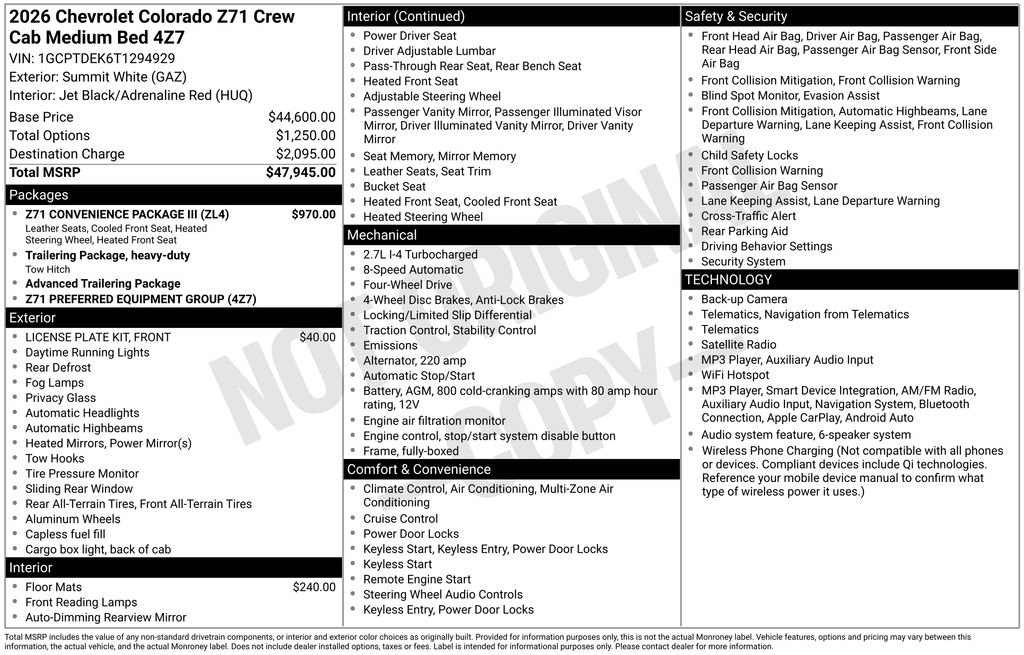 New 2026 Chevrolet Colorado Z71 w/ Z71 Convenience Package 2 AWD/4WD image 25