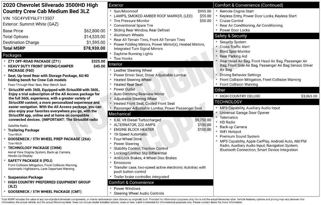 Used 2020 Chevrolet Silverado 3500 High Country w/ Z71 Off-Road Package AWD/4WD image 9