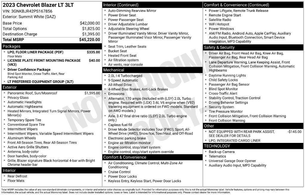 Certified 2023 Chevrolet Blazer LT w/ LPO, Floor Liner Package AWD/4WD image 34