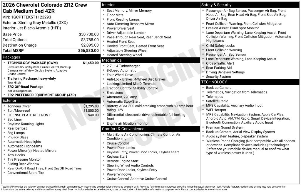 Used 2026 Chevrolet Colorado ZR2 w/ Technology Package AWD/4WD image 12