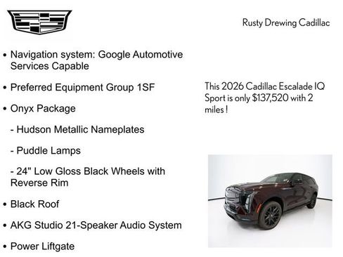 New 2026 Cadillac Escalade IQ Sport 1 w/ LPO, ONYX Package image 4