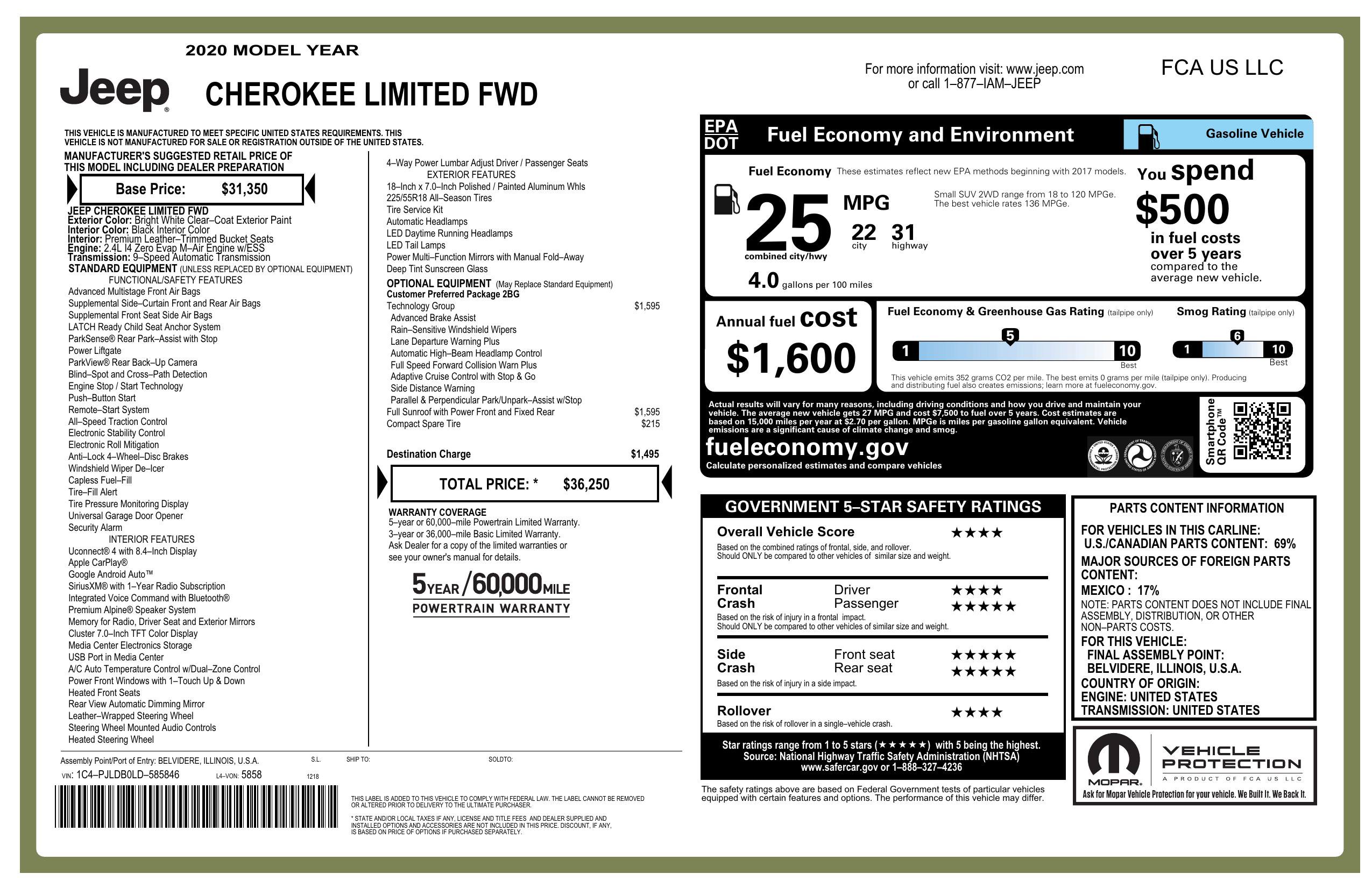 Used 2020 Jeep Cherokee Limited w/ Technology Group FWD image 3
