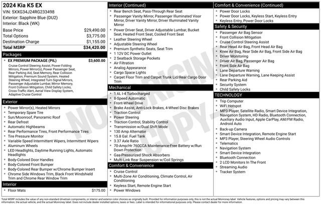 Certified 2024 Kia K5 EX w/ EX Premium Package FWD image 26