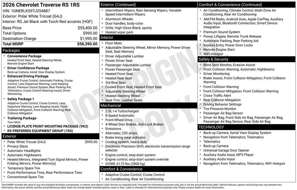 New 2026 Chevrolet Traverse RS FWD image 43