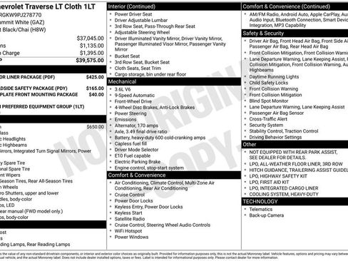 Certified 2023 Chevrolet Traverse LT w/ LPO, Floor Liner Package FWD image 33