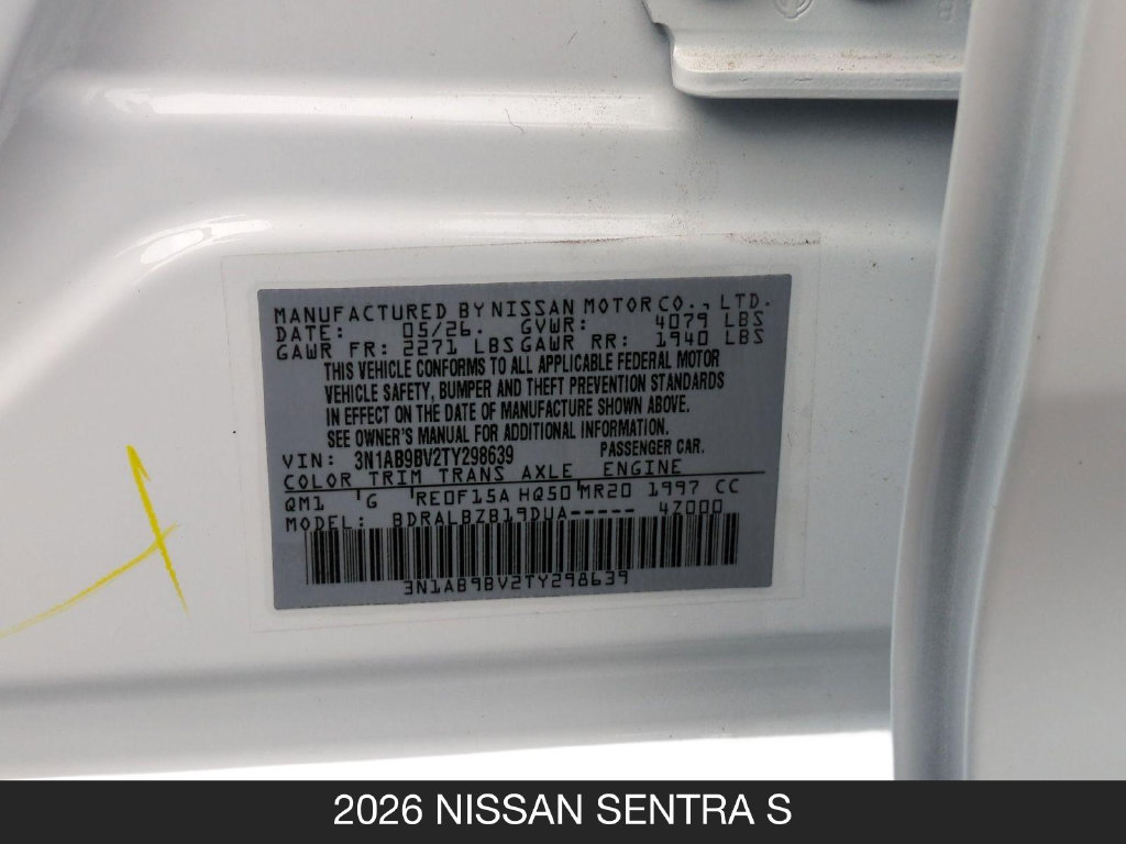 Certified 2026 Nissan Sentra S w/ Floor Mat Package FWD image 25