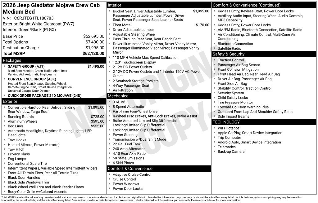 New 2026 Jeep Gladiator Mojave w/ Safety Group AWD/4WD image 6