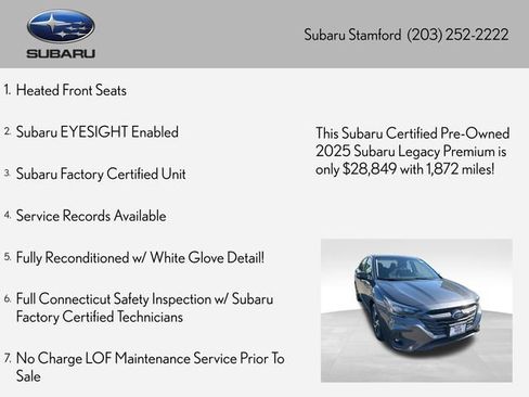 Certified 2025 Subaru Legacy Premium AWD/4WD image 2