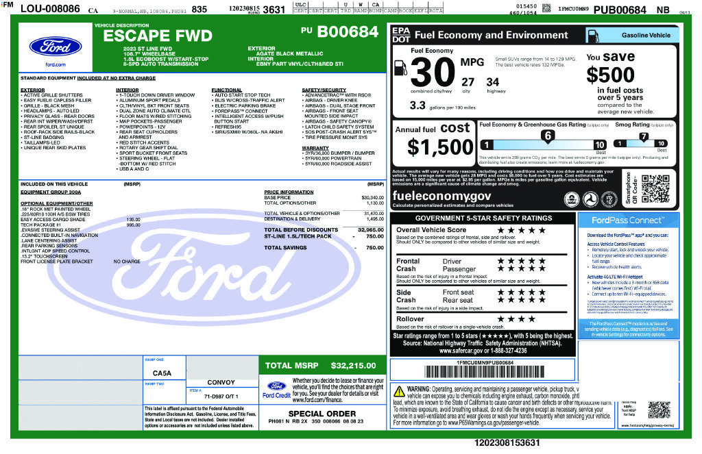 Certified 2023 Ford Escape ST-Line w/ Tech Pack #1 FWD image 3
