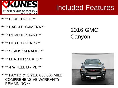 Used 2016 GMC Canyon SLT w/ Driver Alert Package AWD/4WD image 2