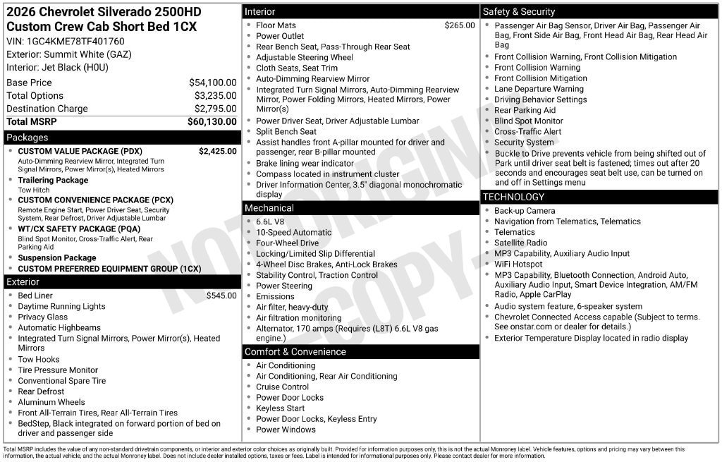 New 2026 Chevrolet Silverado 2500 Custom w/ Custom Value Package AWD/4WD image 5