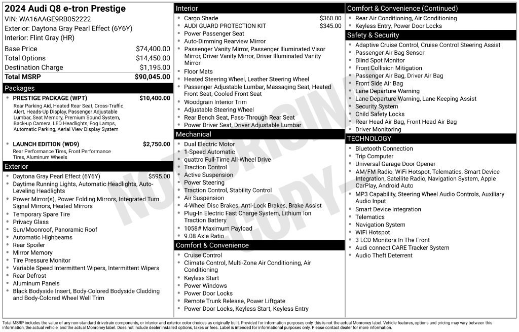Used 2024 Audi Q8 e-tron Prestige w/ Prestige Package AWD/4WD image 7