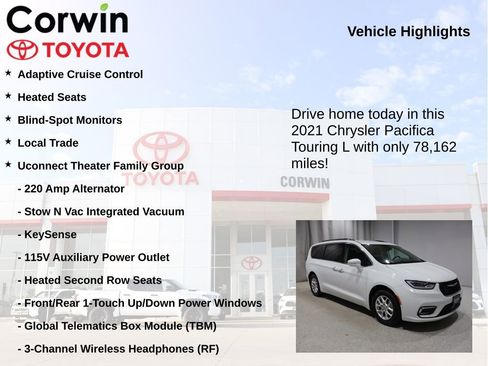 Used 2021 Chrysler Pacifica Touring-L w/ Uconnect Theater Family Group FWD image 7