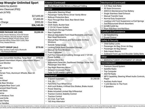 Certified 2016 Jeep Wrangler Unlimited Sport w/ Quick Order Package 24S AWD/4WD image 4