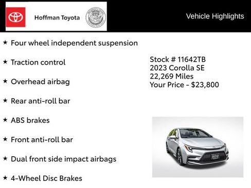Certified 2023 Toyota Corolla SE w/ Carpet Mat Package (TMS) FWD image 22