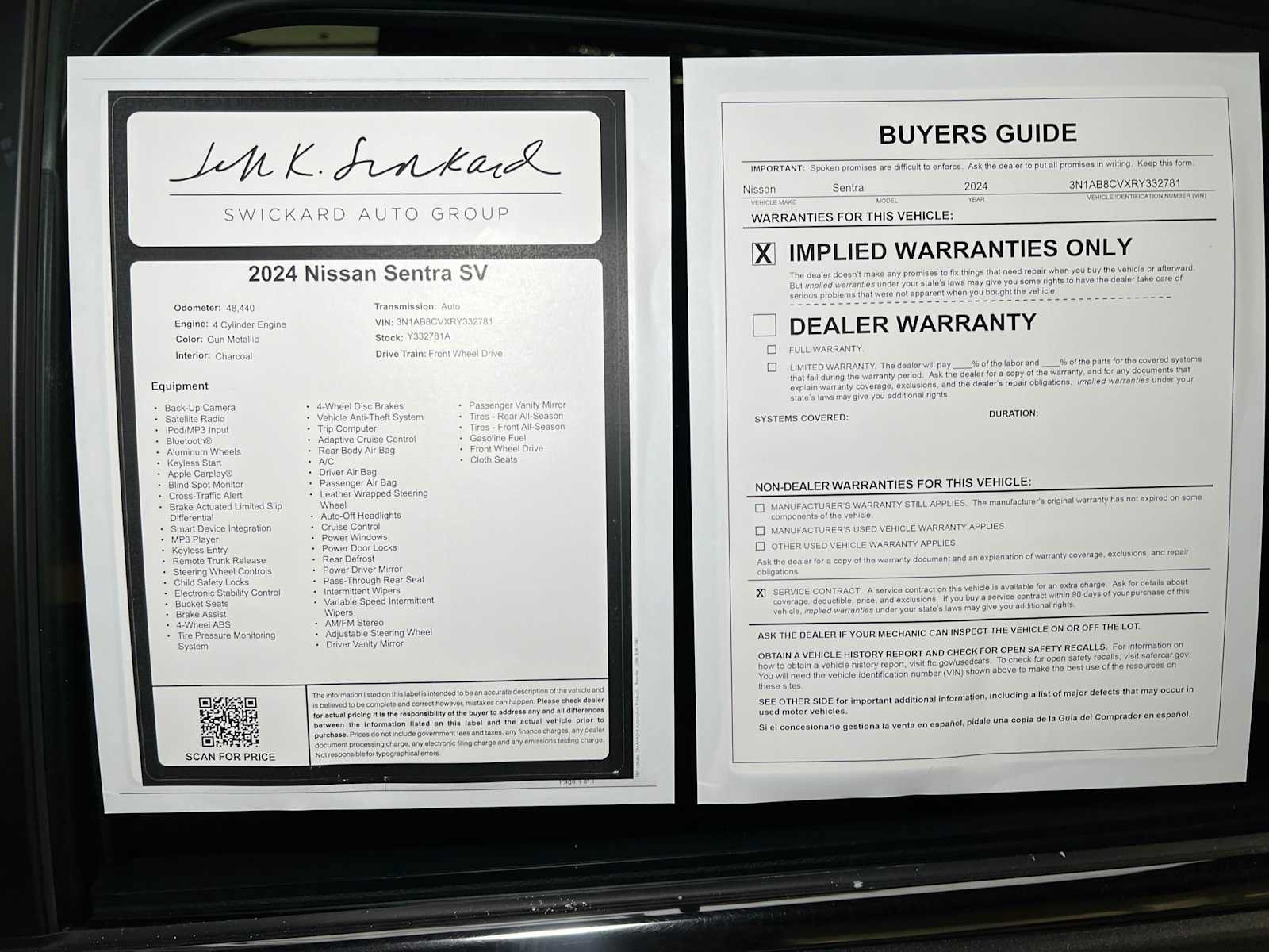Used 2024 Nissan Sentra SV FWD image 41