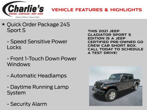 Certified 2021 Jeep Gladiator Sport AWD/4WD image 13