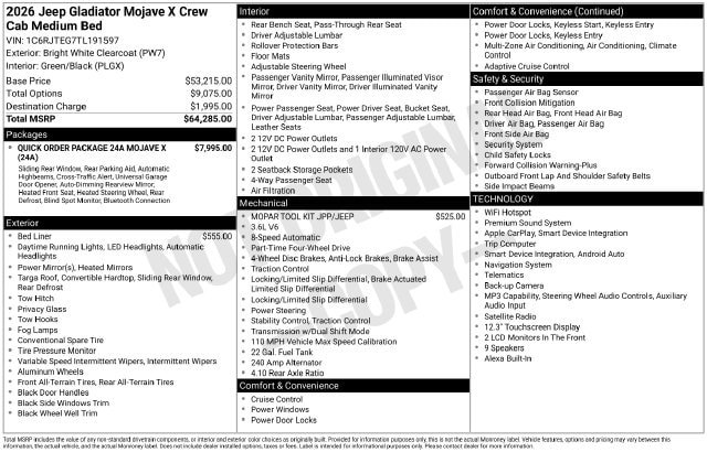 New 2026 Jeep Gladiator Mojave AWD/4WD image 38