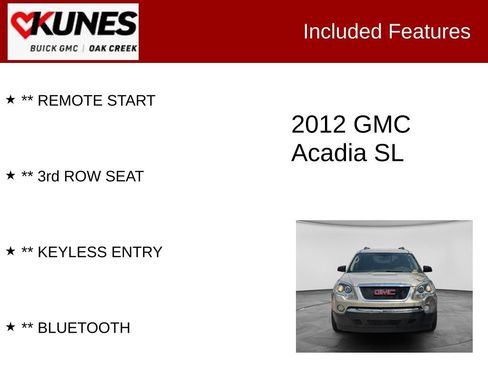 Used 2012 GMC Acadia SL w/ Preferred Package FWD image 2